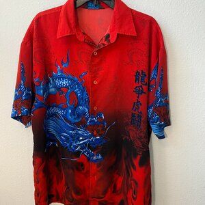 Vintage Y2K MT2 Dragon Overprint Tribal Shirt Hawaiian Pattern Chinese  Size L